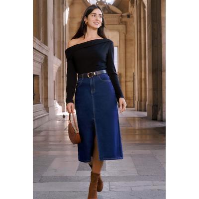 Blue Denim Midi Skirt