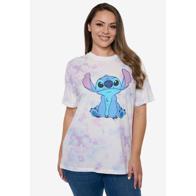 Plus Size Women's Women's Disney Stitch T-Shirt Tie Dye Print PastelShort Sleeve White by Disney in Pink (Size 1X (14-16))
