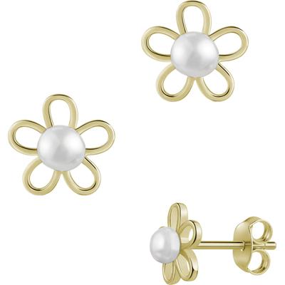 Paar Ohrstecker FIRETTI "Schmuck Geschenk Silber 925 Ohrschmuck Ohrringe Blume", gold (gelbgoldfarben, weiß), Ohrringe, Damen, Silber 925 (Sterlingsilber)-Perlen, Silber 925 (Sterlingsilber), Perlen, Made in Germany - mit Süßwasserzuchtperle Image