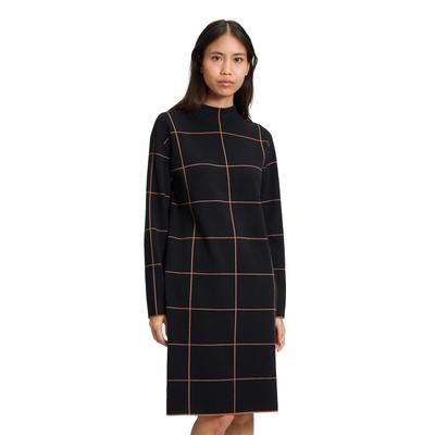 Strickkleid BETTY BARCLAY "Betty Barclay Strickkleid mit Jacquard", Damen, Gr. 44, Normalgrößen, schwarz (patch schwarz, braun), Strick, Obermaterial: 50% Viskose, 27% Polyester, 23% Polyamid., casual, lässig geschnitten lang, Langarm, Kleider, Kragen Image