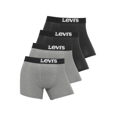 Boxershorts LEVI'S "Men Solid Logo Boxer 4er Pack", Herren, Gr. XXL (8), grau (grau, schwarz), Jersey, Obermaterial: 95% Baumwolle, 5% Elasthan, unifarben, bequem, Unterhosen, mit breitem Logobund Image