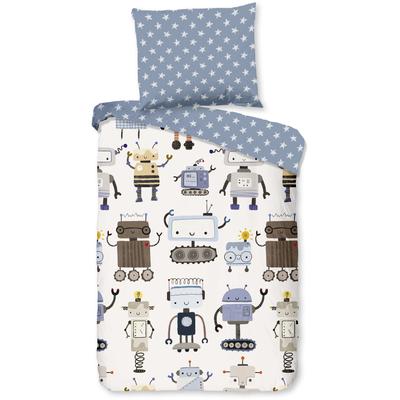 Babybettwäsche GOOD MORNING "Robo", blau, B/L: 100cm x 135cm, , Renforcé, B/L: 60cm x 40cm, Renforcu00e9, Obermaterial: 100% Baumwolle, Bettwäsche, Baumwolle, Reißverschluss, Wendeoptik, Baby, Junge, Roboter, Weiß blau
