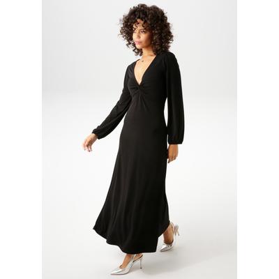 Maxikleid ANISTON CASUAL, Damen, Gr. 36, N-Gr, schwarz, Single Jersey, Obermaterial: 95% Polyester, 5% Elasthan, unifarben, leicht glänzend, feminin, figurbetont knöchelfrei, V-Ausschnitt, Langarm elastischer Bund mit Gummizug, Kleider, mit... Image