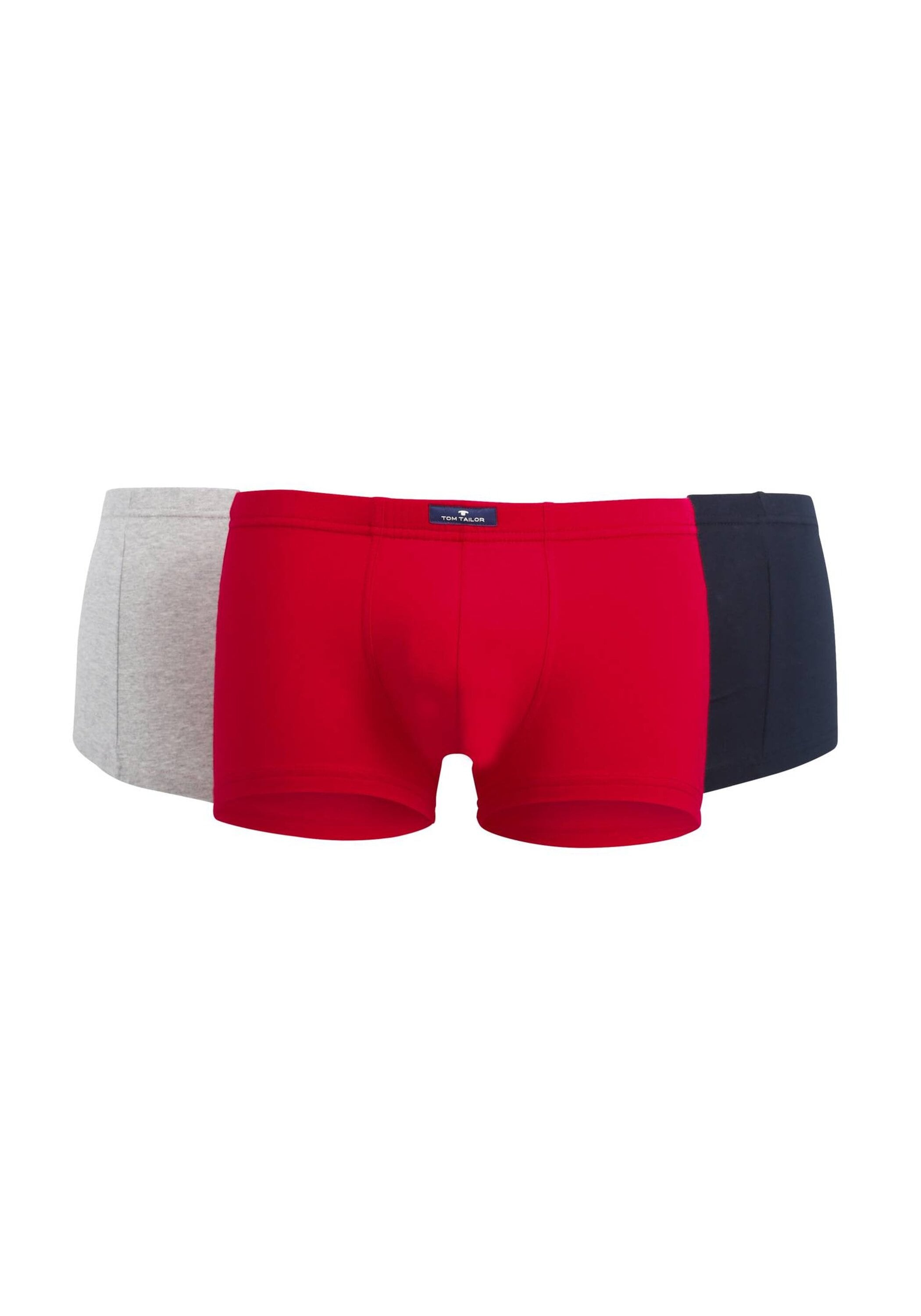 Boxershorts TOM TAILOR "Boxershort 3er Pack", Herren, Gr. M, bunt (marine, rot, grau), Obermaterial: 95% Baumwolle CO. 5% Elasthan EL., Unterhosen