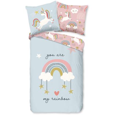 Kinderbettwäsche GOOD MORNING "Suus", rosa, B/L: 135cm x 200cm, , Renforcé, B/L: 80cm x 80cm, Renforcu00e9, Obermaterial: 100% Baumwolle, Bettwäsche, Baumwolle, Renforcé, Baby, Kind, Mädchen, Einhorn, Regenbogen, Rosa