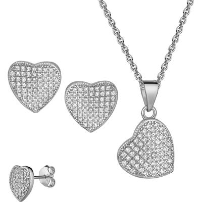 Ohrring und Ketten Set FIRETTI "Multipack Schmuck Geschenk Silber 925 Ohrstecker Halskette Herz", silber (silberfarben, 