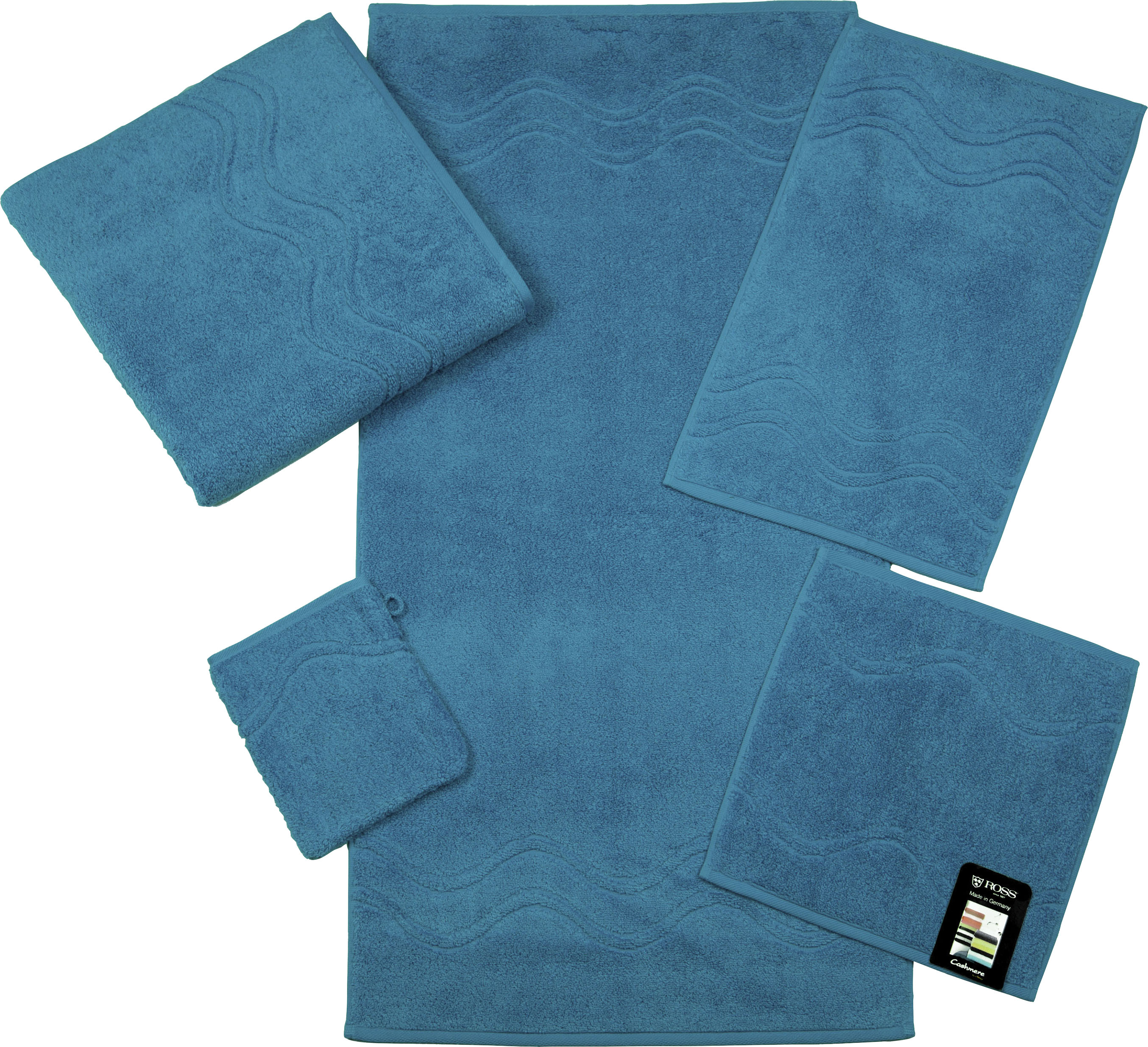 Seiftuch ROSS "Cashmere feeling", blau (petrol), B:30cm L:30cm, Frottier, Baumwolle, Handtücher, mit Wellen-Bordüre Image