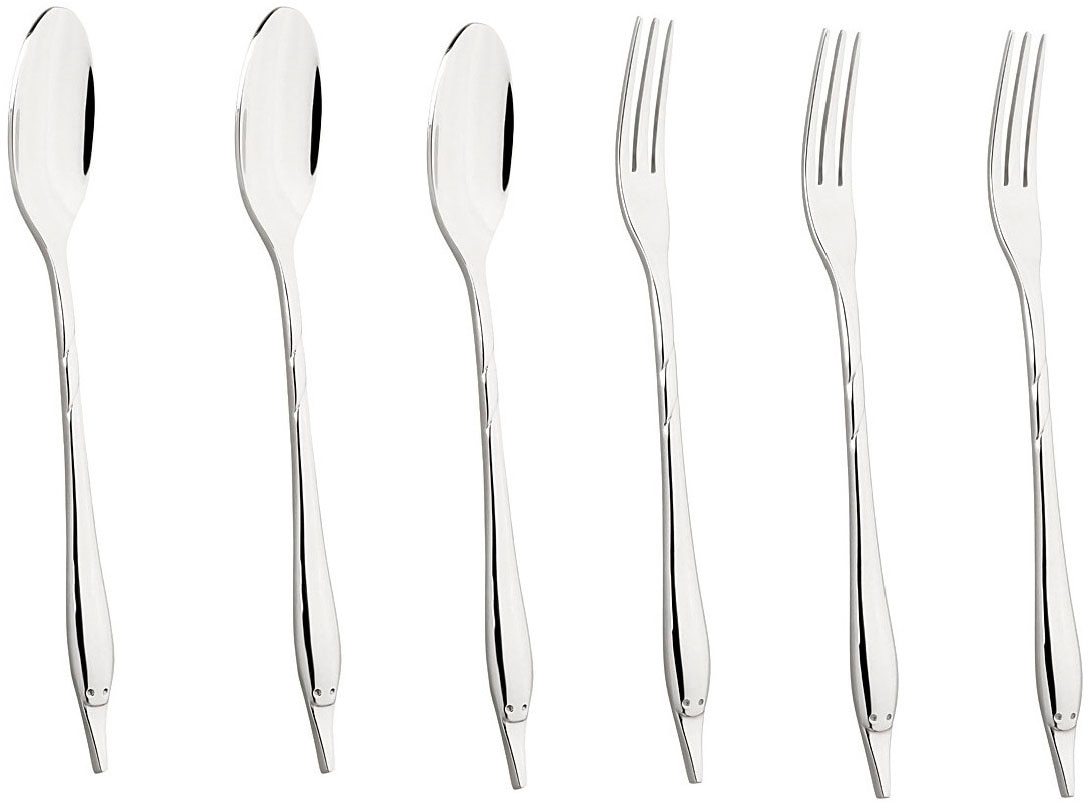 Besteck-Set MULEX "Mini Besteck bestehend aus 3x Löffeln und 3x Gabeln, hochglanzpoliert", silber (silberfarben), 6, Chromstahl, Essbesteck-Sets, praktisch für Camping, Picknick, Wandern - oder einfach für den Salat Image