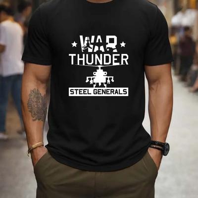 TEMU Fit, Men's Trendy Letter Print Clothing T-shirt, Basic All- Round Neck Top, Comfy & Breathable For Summer Image