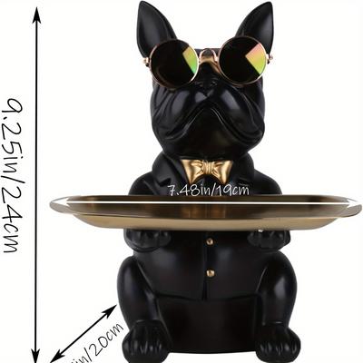 TEMU Multi Functional Bulldog Statue, Resin Dog Butler Decoration Storage Tray, Creative Cute Dog Storage , Applicable Wallet Key Necklace Bracelet Holder Storage Bowl Sculpture Decor Image
