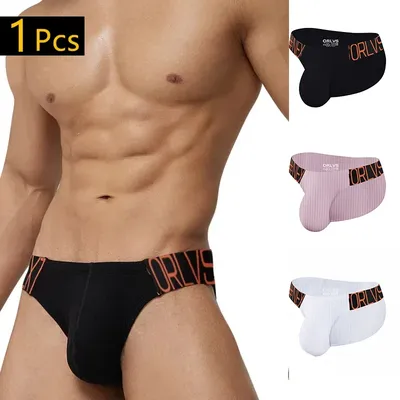 Orlvs Herren unterwäsche aus reiner Baumwolle Pit Cloth trend ige sexy Hosen mit niedriger Taille Hüftlift eng anliegende Herren Slips mit breitem Gürtel und hohem Schlitz Image