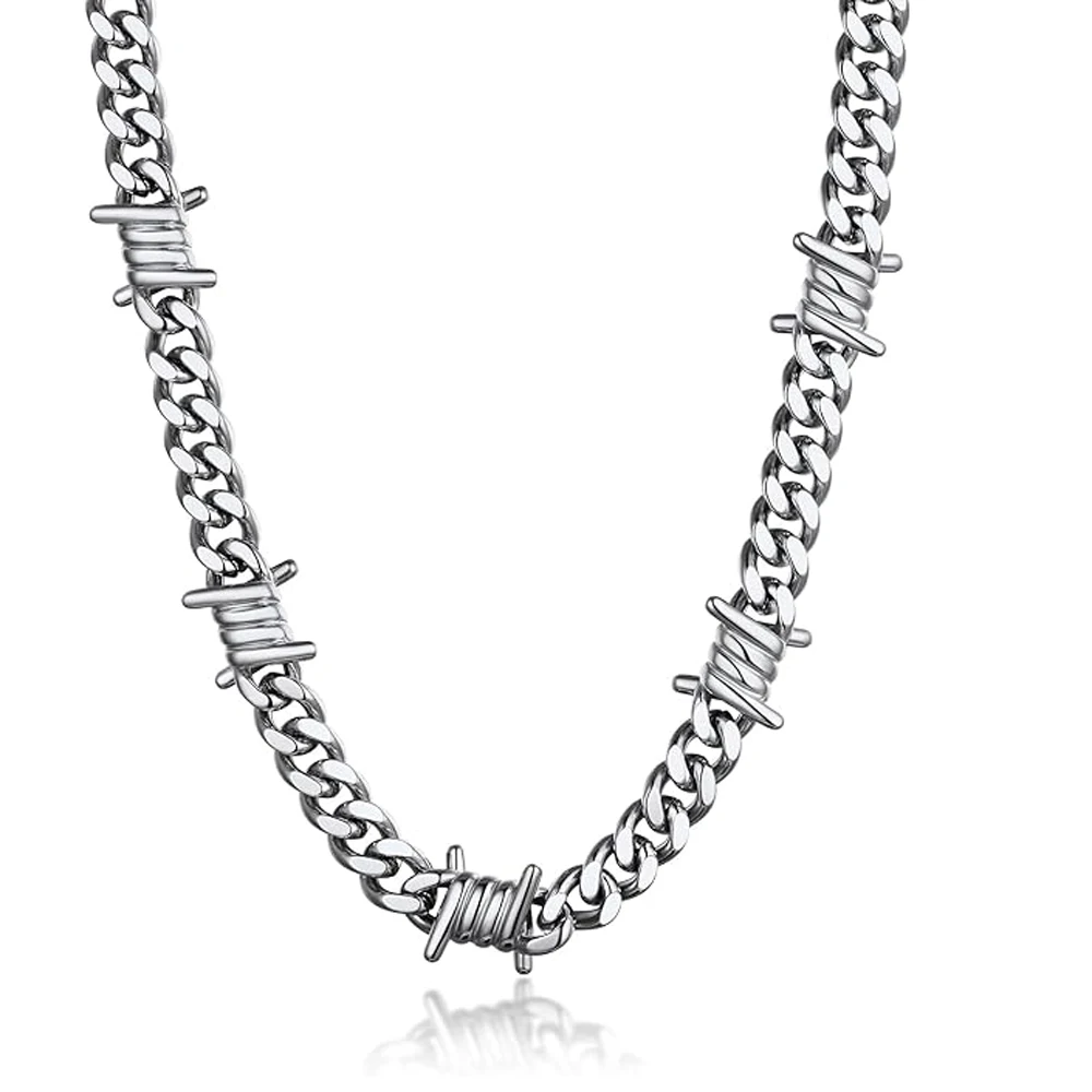 Collana con bracciale hiphop cubano in filo spinato per donna uomo Collana girocollo con spine neogotiche in acciaio inossidabile Bracciale gioielli punk