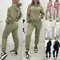 Completi da donna 2 pezzi Lounge Kangaroo Pocket Design Felpa con cappuccio foderata in pile Jogger Pantaloni sportivi con risvolto Tuta Set di tute da ginnastica