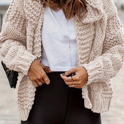 TEMU Casual V-neck Solid Color Knit Acrylic Sweater Coat