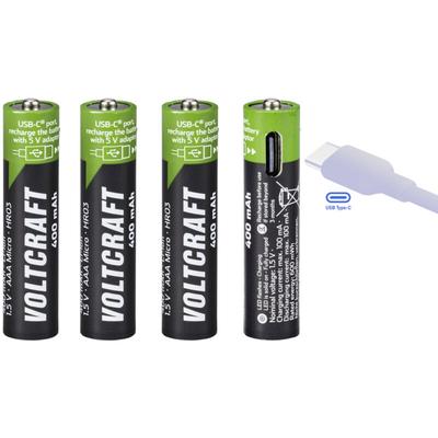 VC-AAA400USB usb-c® Akku Li-Ion 400 mAh 1.5 v 4 St. - Voltcraft Image