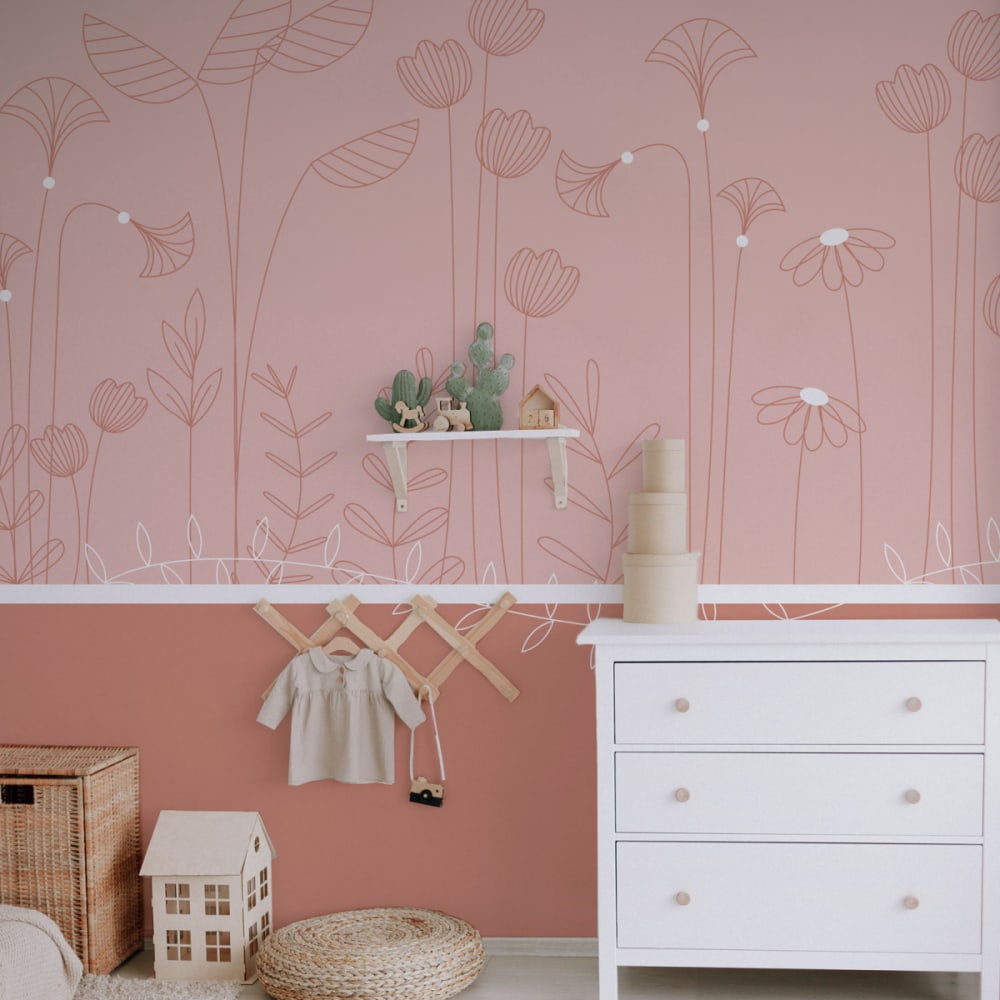 Carta da parati panoramica melodia di piante rosa 225x250cm