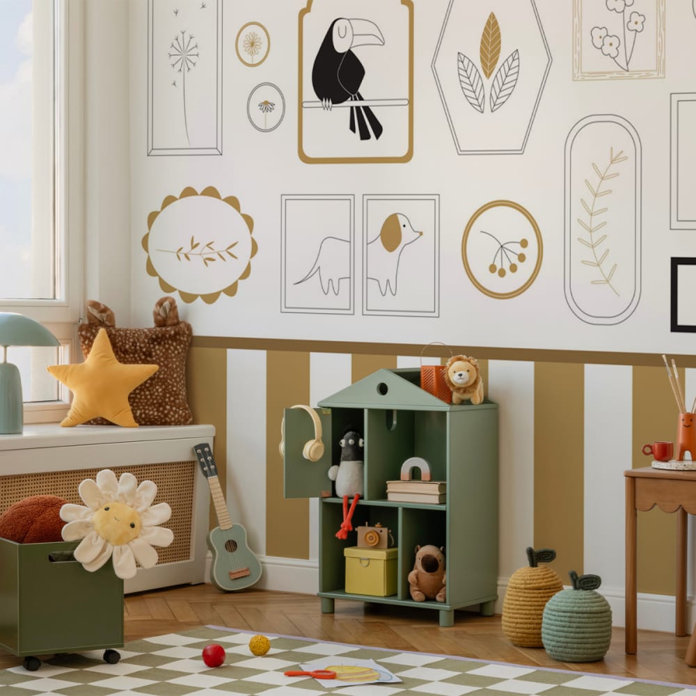 Carta da parati panoramica cornici infantili, Giallo 150 x 2