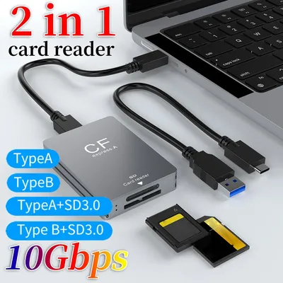 2 in 1 CFexpress Type A SD Card Reader USB 3.2 10Gbps Reading Card Adapter Support