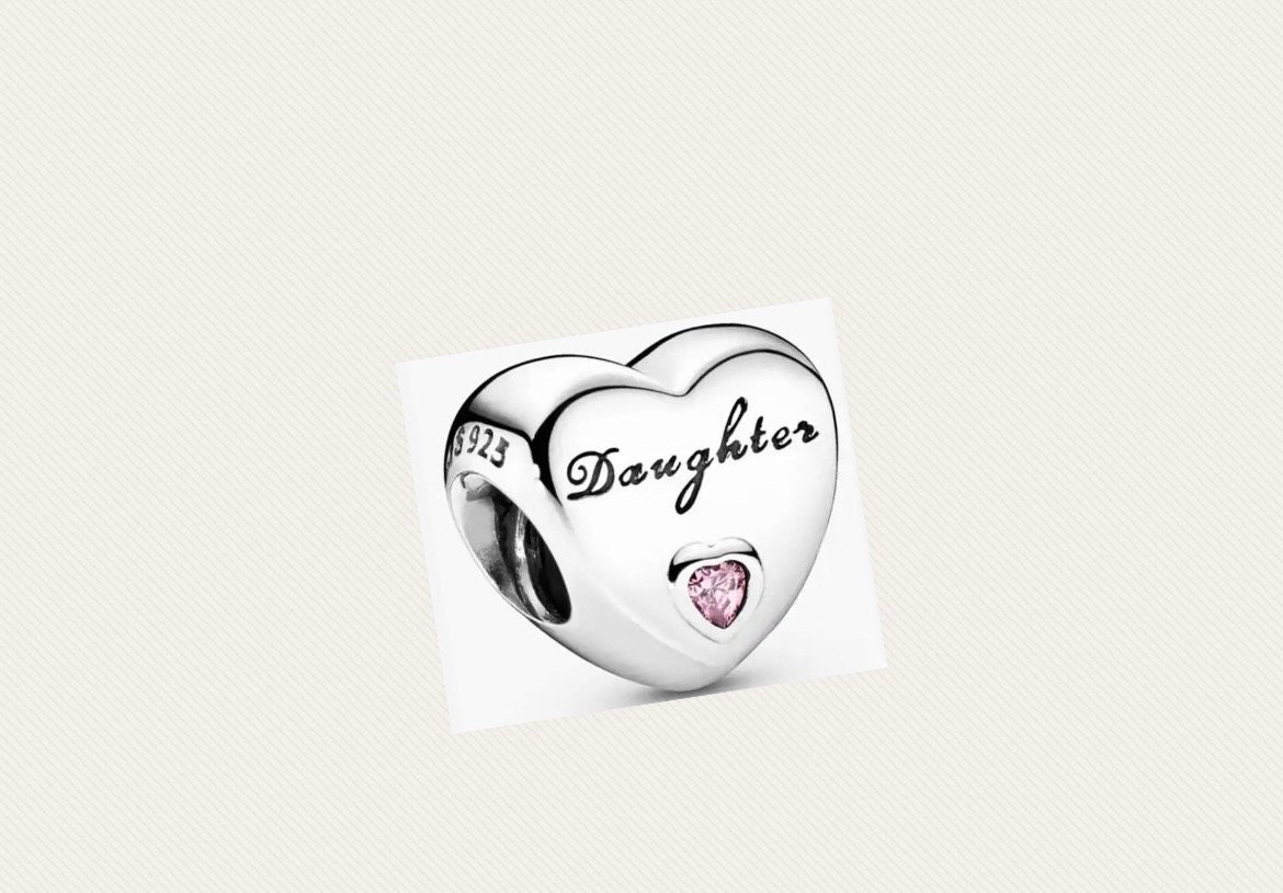 Ciondolo a forma di cuore per figlia per bracciale, autentico ciondolo in argento sterling S925, regalo per lei, ciondolo con pietra portafortuna, reg