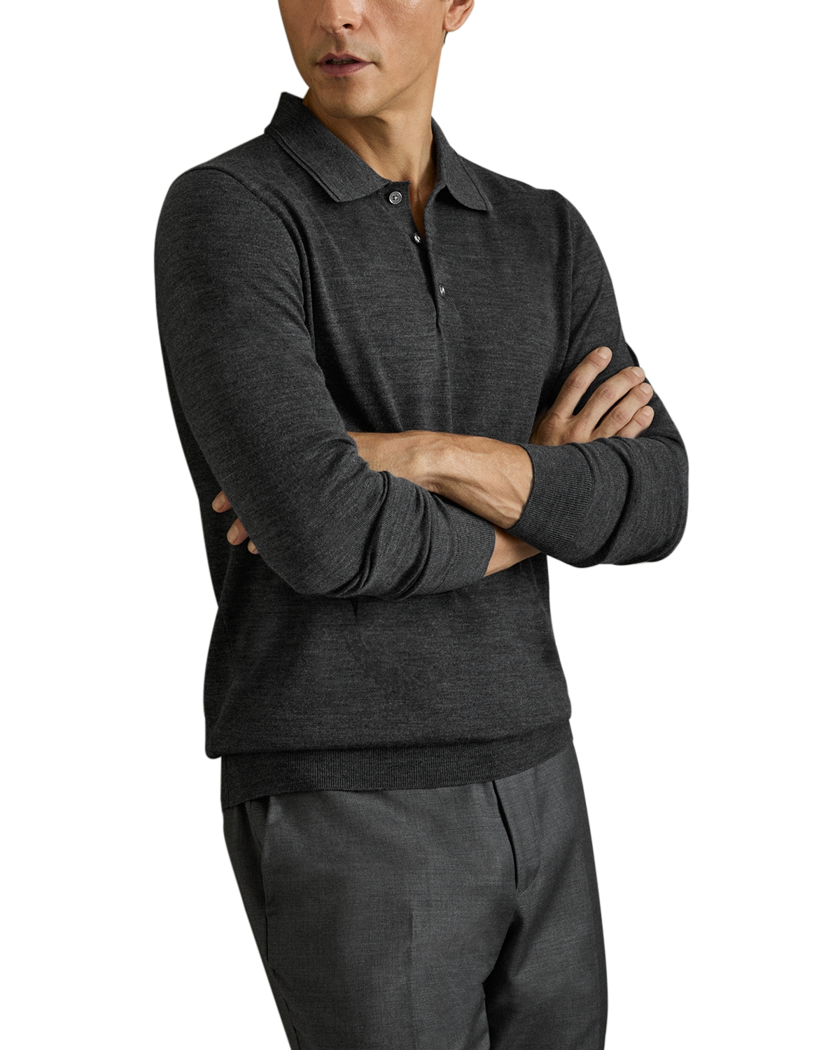 Reiss Regular Fit Quarter Button Merino Wool Polo Sweater - Derby Grey