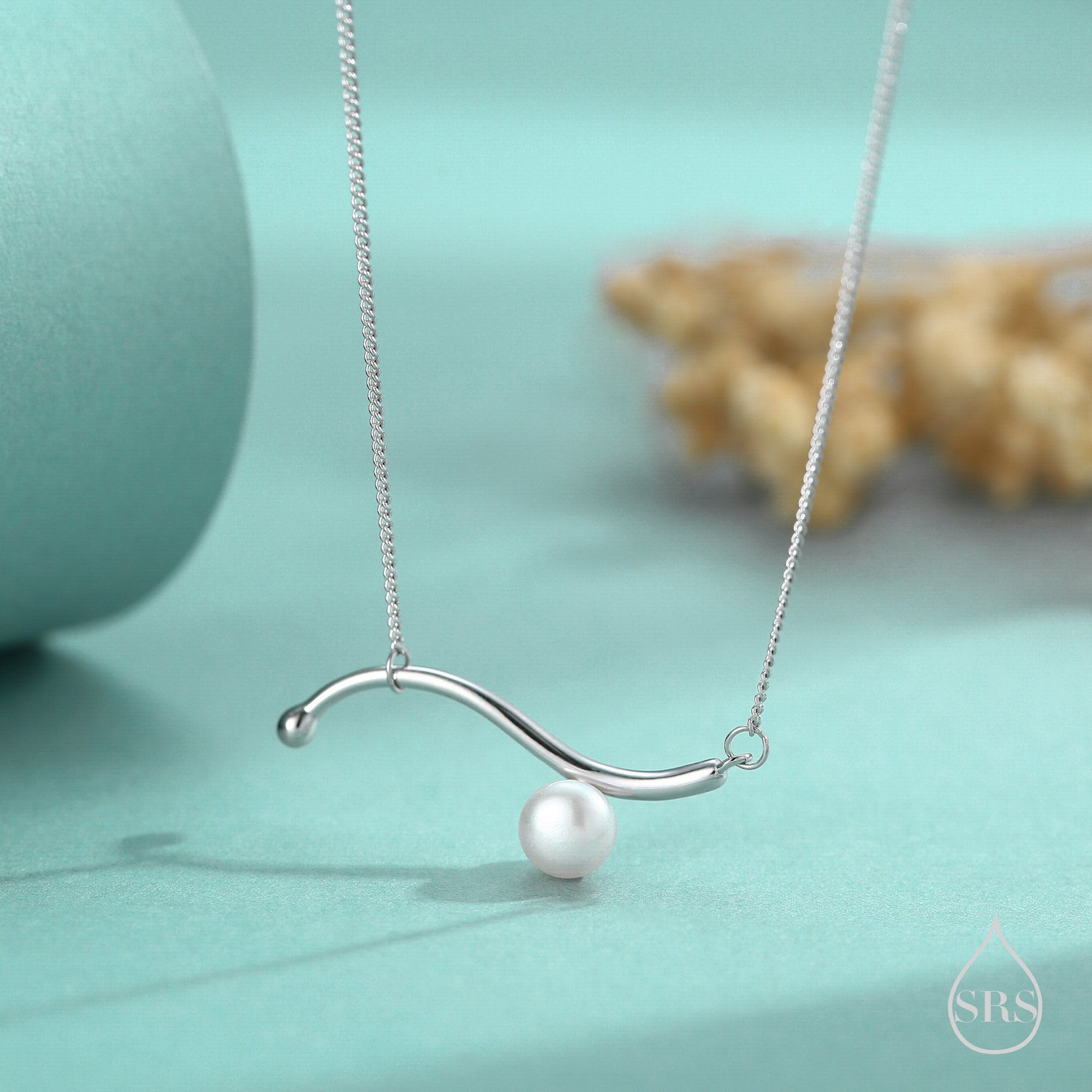 Collana con ciondolo a forma di onda di perle d'acqua dolce naturali in argento sterling, argento o oro, collana a forma di onda in argento, collana d