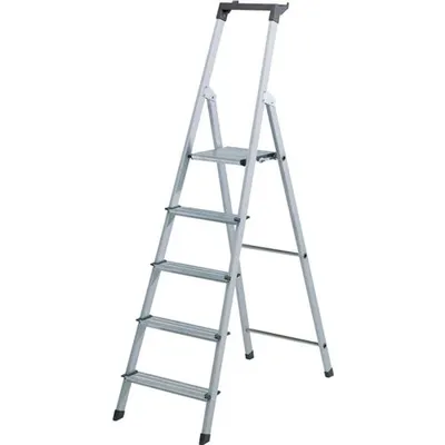 Stufenstehleiter Alu.4Stufen einseitig begehbar elox.Holme Arbeitshöhe ca.2800mm Image