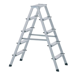 Stufenstehleiter Alu.7Stufen beidseitig begehbar elox.Holme Arbeitshöhe 3100mm Image