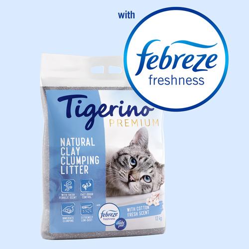 2x 12kg Tigerino Premium Katzenstreu - Febreze Frischer Baumwollblütenduft