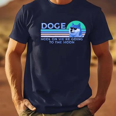 "TEMU Men's Casual Crew Neck T-shirt With Dogecoin "" Graphic | 100% Polyester Knit Fabric | Regular Fit Patterned Tee With Stretch" Image