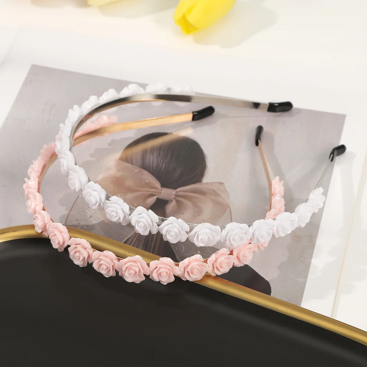 Rosa Blume Stirnbänder süße Rose Haar reifen Kinder Lünette Haar bänder Stirnband Mädchen Haarschmuck Kopf Reifen Image