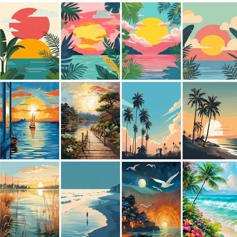 GATYZTORY DIY Ölgemälde nach Zahlen Kit Landschaft Acrylfarbe nach Zahlen DIY Zahlen Malerei Kunst auf Leinwand nach Zahlen Image