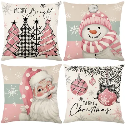 45x45cm Weihnachten Flachs Kissen bezüge Kissen bezüge Weihnachten Retro Kissen bezüge für zu Hause Image
