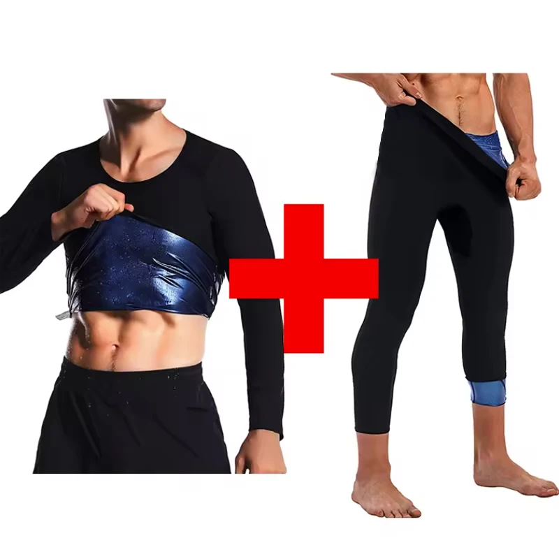 MrifDila Sauna Schweiß Gewichtsverlust Tops Blau Innen Langarm Herren Body Shaper Body Shaping Gym Workout Korsetts Fettverbrennung Tops Image