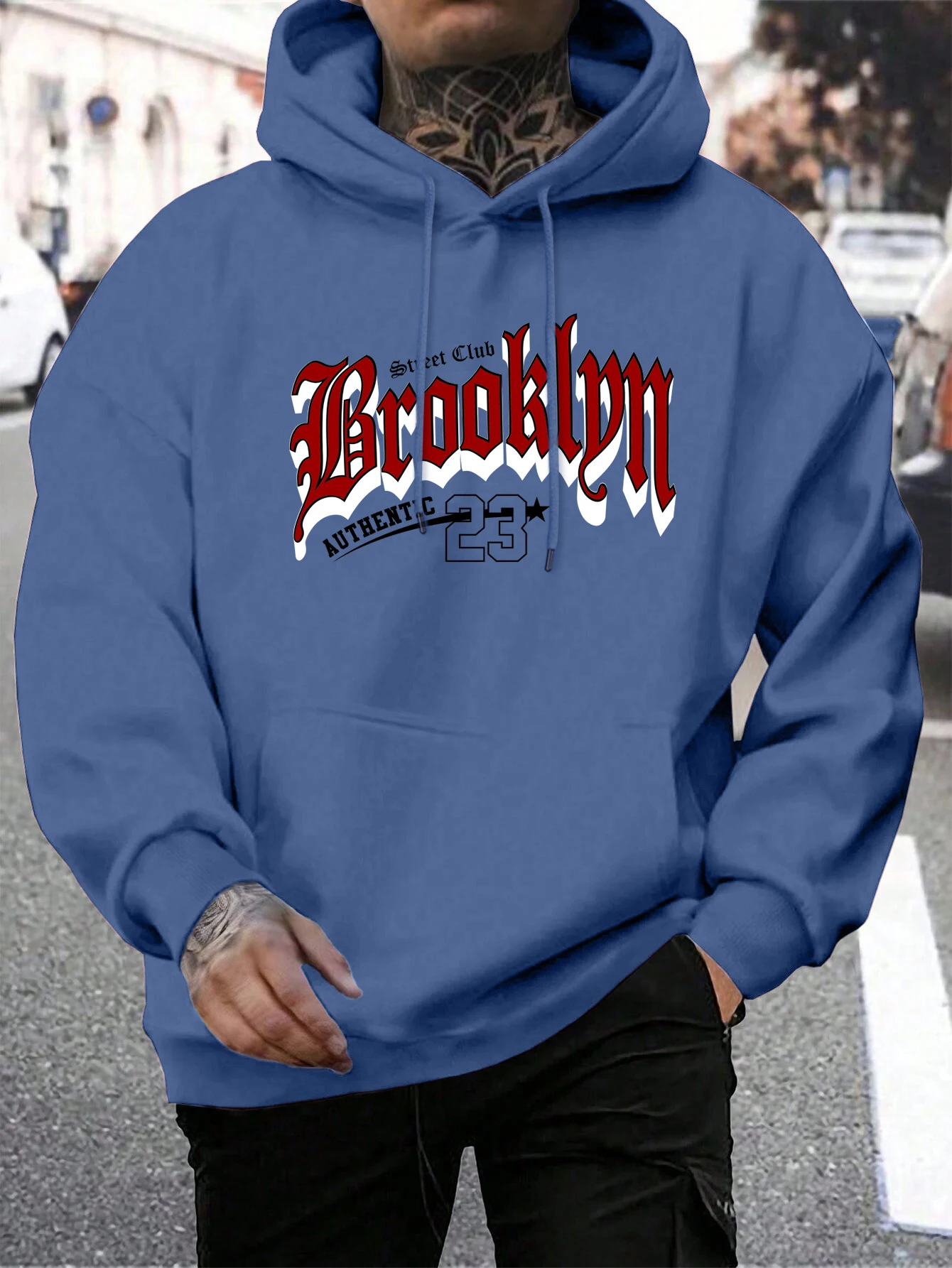 Brooklyn 23-Buchstaben-Druck, Herren-Pullover, modisch, warm, mit Kapuze, lässig, Tasche, Mann, Kapuze, Herbst, große Größe, Streetwear