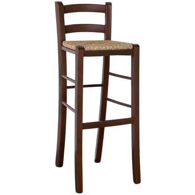 Barhocker aus dunklem Nussbaum h 80 cm mit Strohsitz Image
