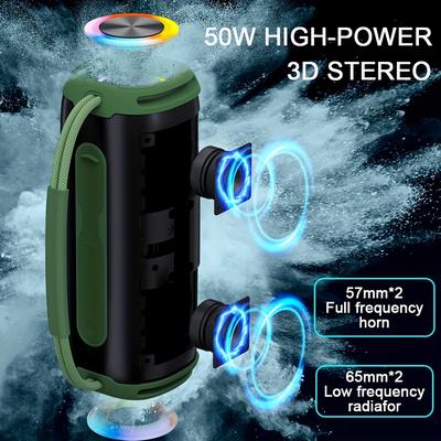 TEMU Portable Bt Wireless 50w Bass And Ipx6 Tws Pairing Fm Led Lights For Parties And Camping U Disk Tf