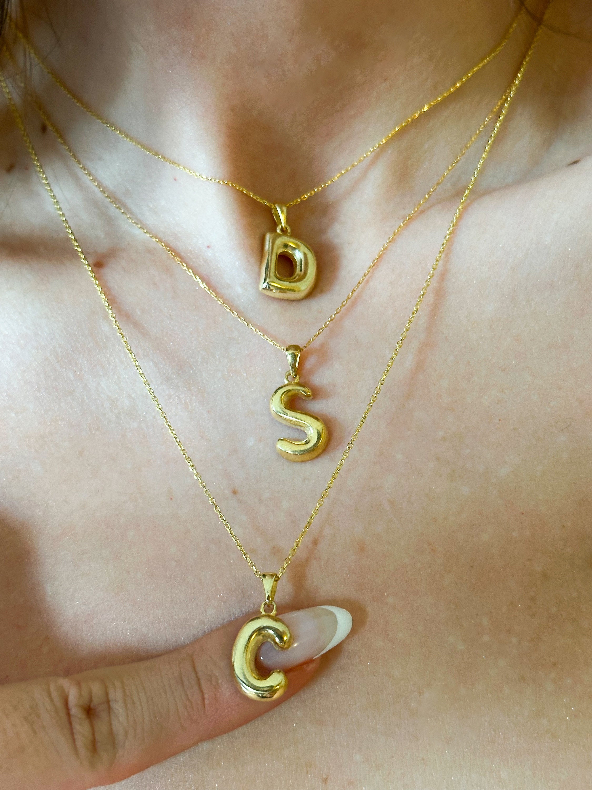Collana con lettera a bolla 3D, collana con iniziale personalizzata, collana con palloncino in oro 14k, collana con lettera 3D, collana con lettera de