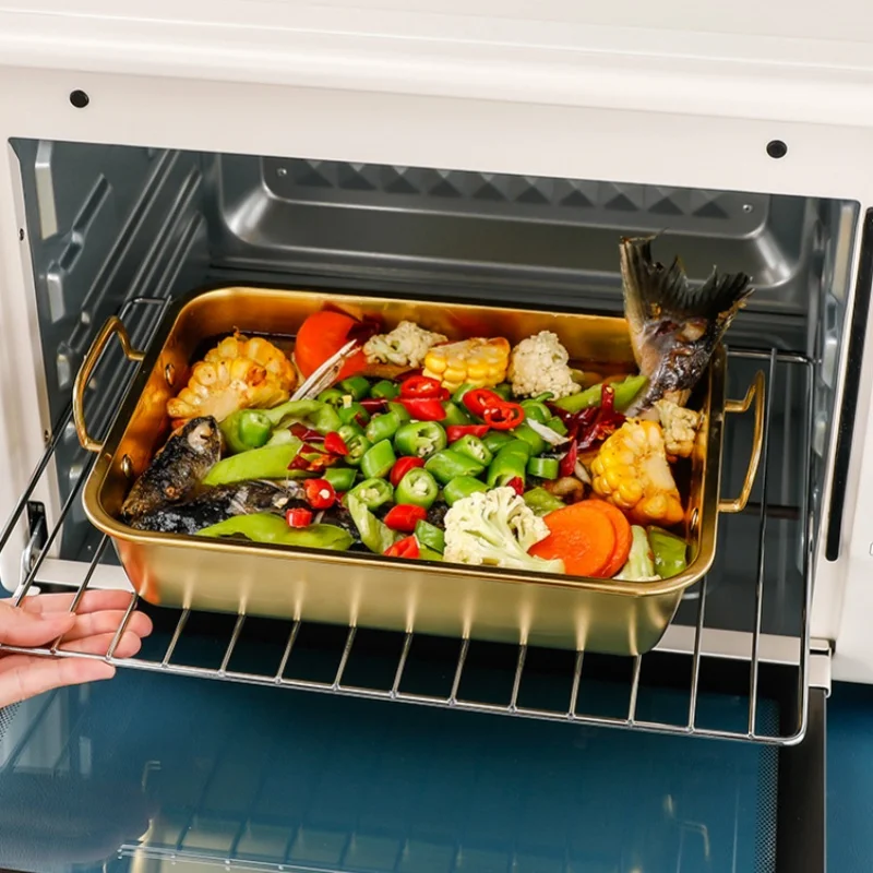 Tiefes Backblech Edelstahl rechteckiges Backblech Fisch Bratpfanne Essen Serviert ablett Backform Küchen zubehör Image