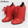 Sorbern Vintage-Stiefel aus echtem Leder für Damen, Schnürung, knöchelhohe Blockabsätze, 15 cm runde Zehen, Unisex-Schuh, große Größe bis zu uns, 15 16 17 18