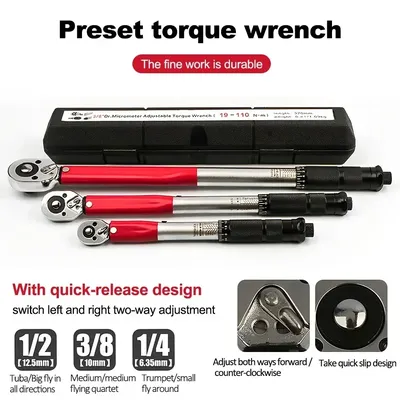 5-210N.m Torque Wrench 1/2'' 3/8'' 1/4'' Bi-directional preset torque wrench bicycle motorcycle car hand tools & adapters