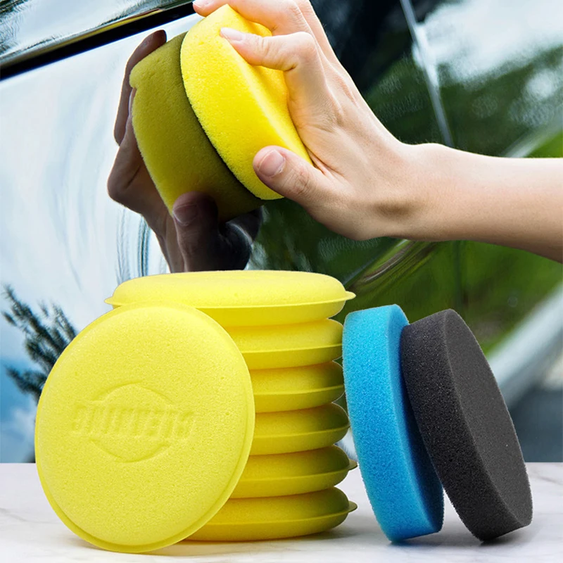 Wachs Schwamm Reinigung Baumwolle Auto Waschen Schwamm Schönheit Block Runde Hohe Dichte Schwamm Polieren Crimpen Automotive Liefert Wischen Image