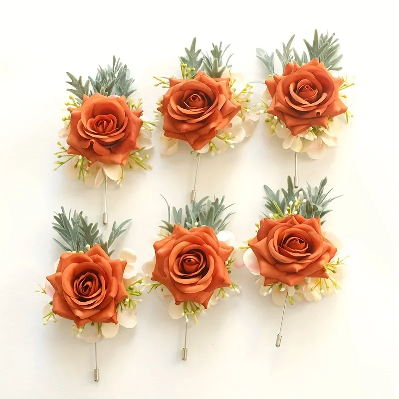 6 Stück exquisite tief orange Rose Hochzeit Handgelenk Corsage und Bouton niere elegante Blumen accessoires für Braut Brautjungfer Männer Bräutigam