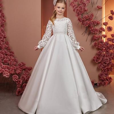 Kids Girls' Flower Girl Dress First Communion Dress Solid Color Sleeveless Long Sleeve Performance Wedding Party Mesh Princess Sweet Mesh Mid-Calf Sheath Dress Tulle Dress Summer Spring Fall kids