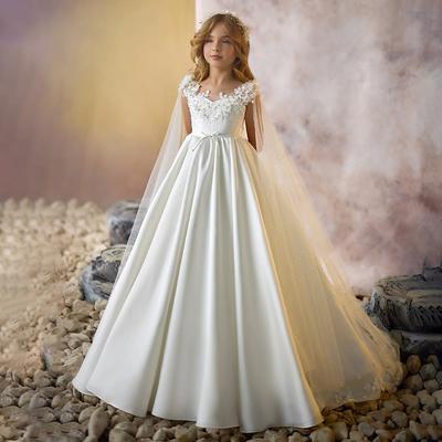 Kids Girls' Flower Girl Dress First Communion Dress Solid Color Sleeveless Long Sleeve Performance Wedding Party Mesh Princess Sweet Mesh Mid-Calf Sheath Dress Tulle Dress Summer Spring Fall kids