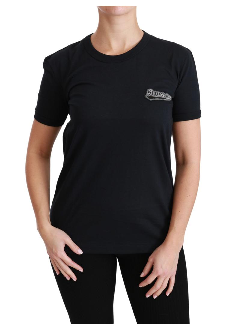 Dolce & Gabbana Damen Blau Amore Patch Rundhals Baumwoll T-Shirt Image