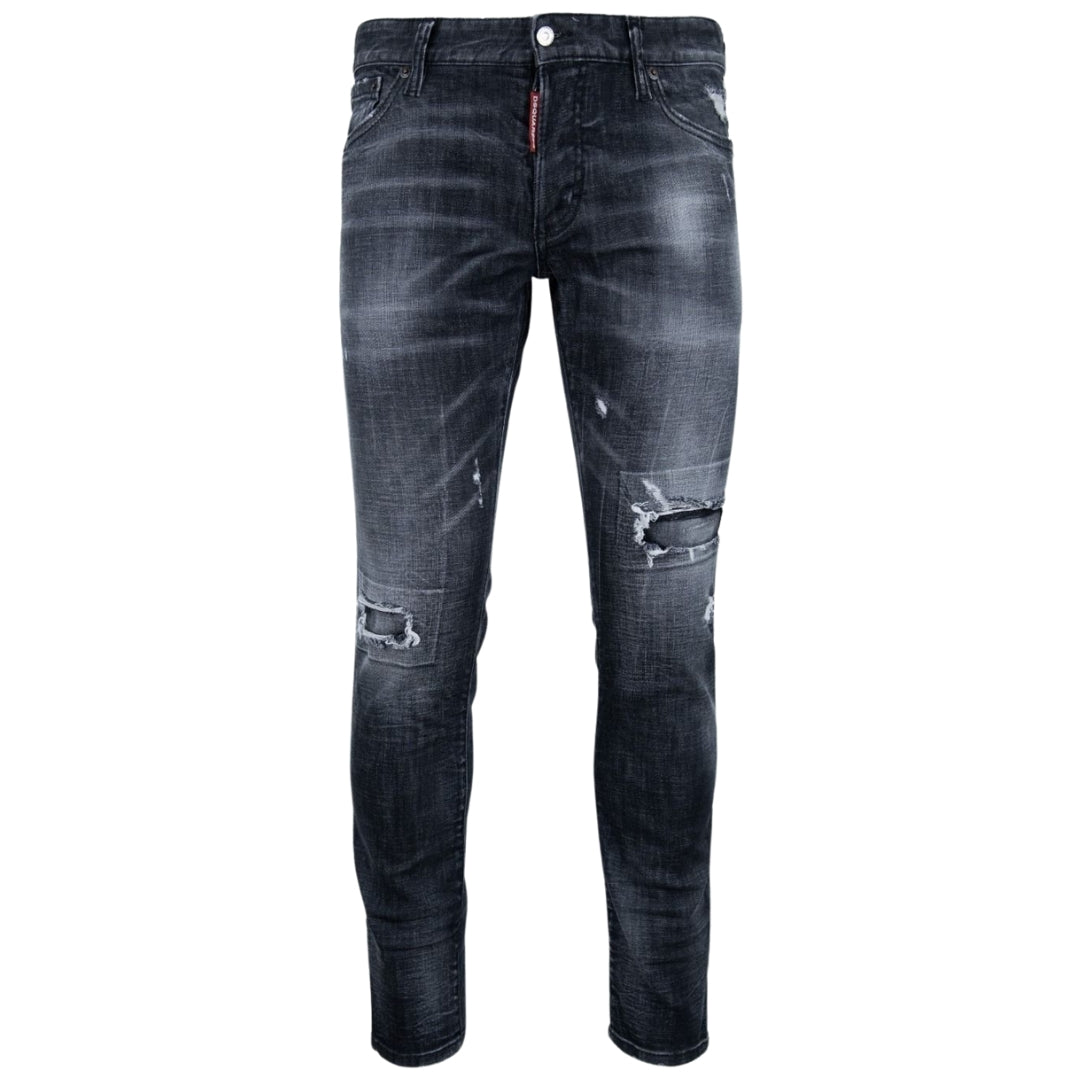 Dsquared2 – Entspannte schwarze Jeans mit verstarktem, langem Schritt und Rissen