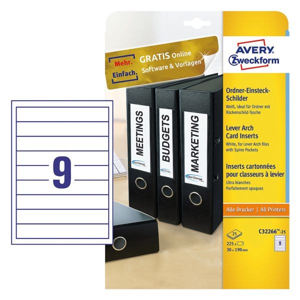 Avery Zweckform 20% AKTION: 225er-Pack Ordner-Rückenschilder zum Einstecken weiß, 5 cm Image