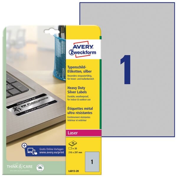 Avery Zweckform 20% AKTION: 20er-Pack Typenschild-Etiketten »L6013-20« silber