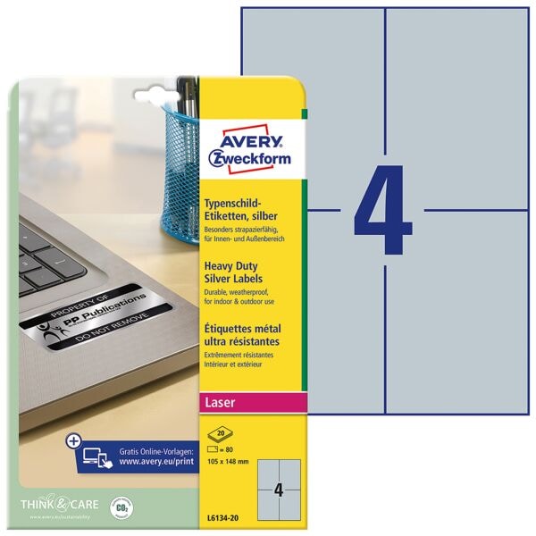 Avery Zweckform 20% AKTION: 24er-Pack Typenschild-Etiketten »L6134-20« silber silber Image