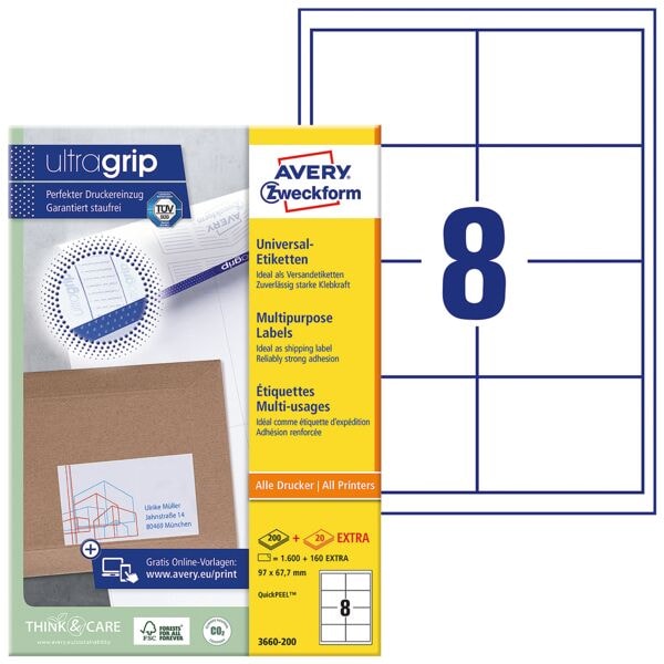 Avery Zweckform 1760er-Pack Universal-Etiketten mit ultragrip »3660-200« weiß Image